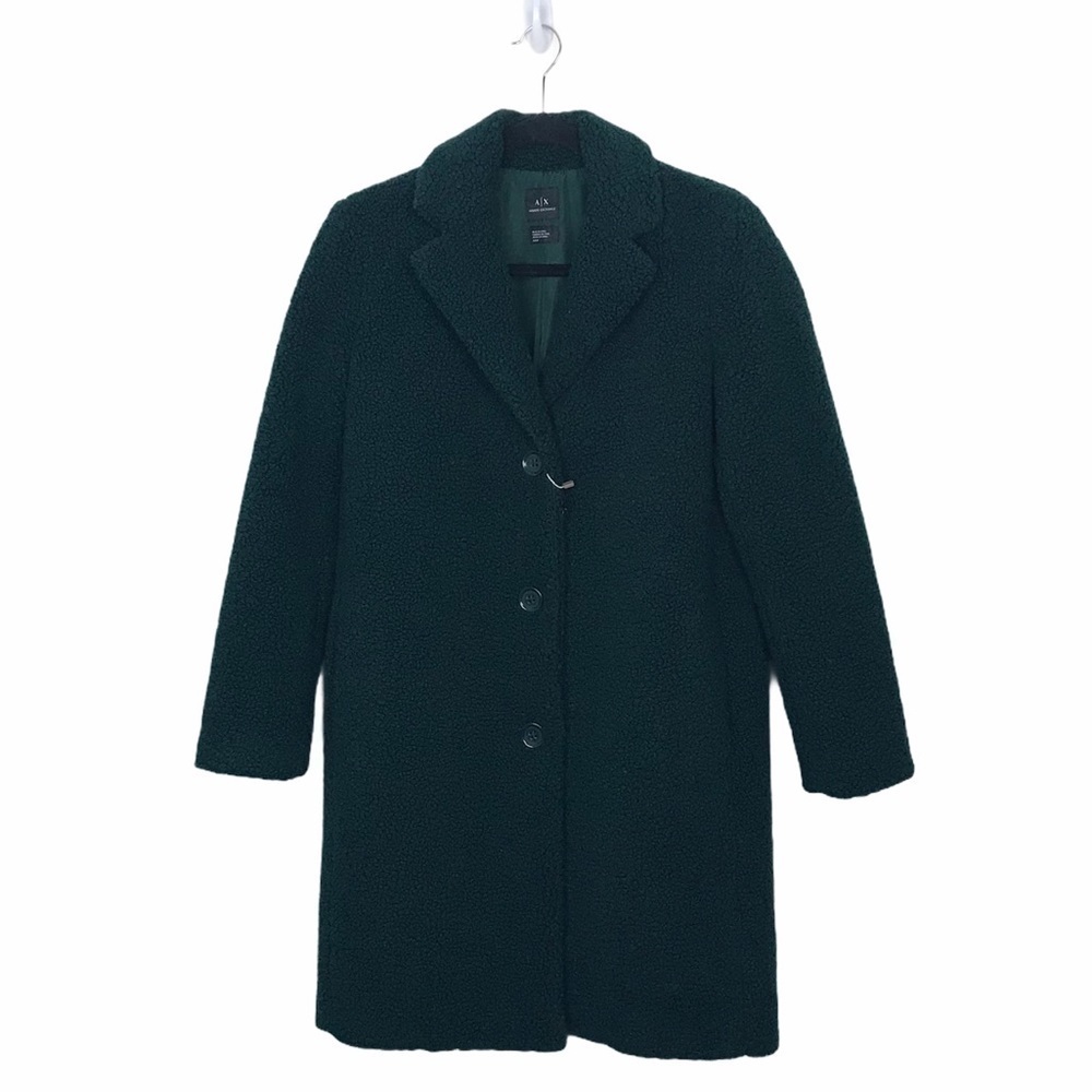 Armani Exchange Dark Green Cocoon Teddy Coat